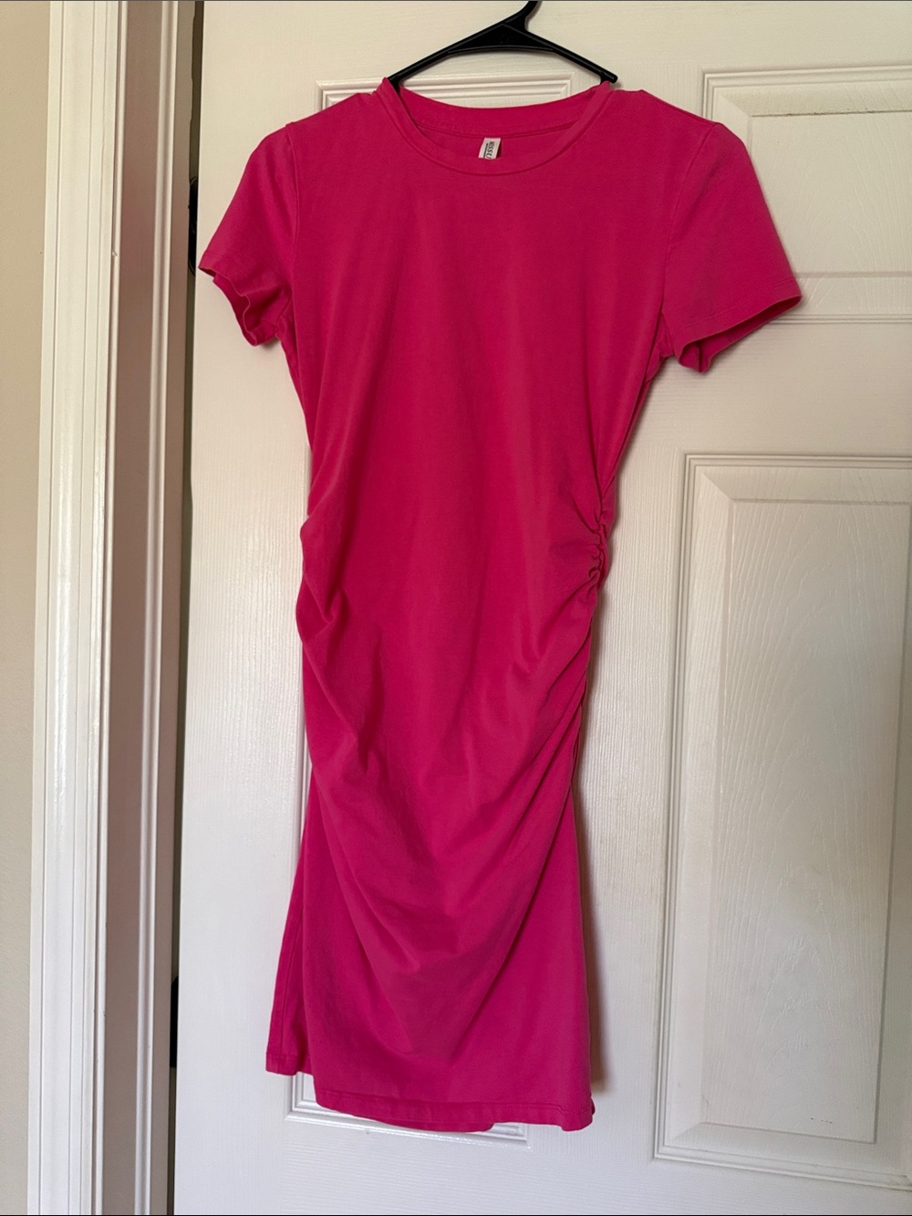 Amazon Hot Pink Short-Sleeve Ruched Side Dress